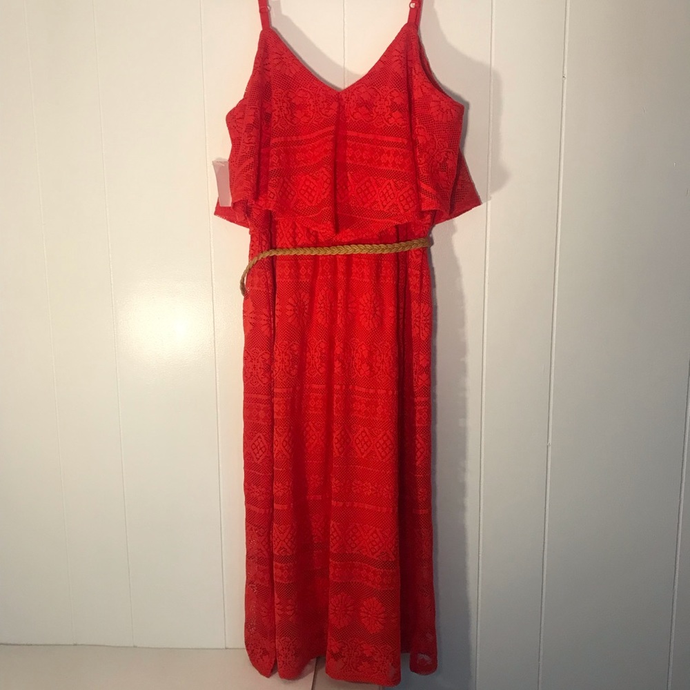 Charlotte Russe Dress Size M Red Lace With Belt - Picture 4 of 6
